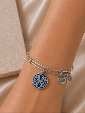Alex and Ani Silver Bangle Bracelet with Blue Path Of Life Charm